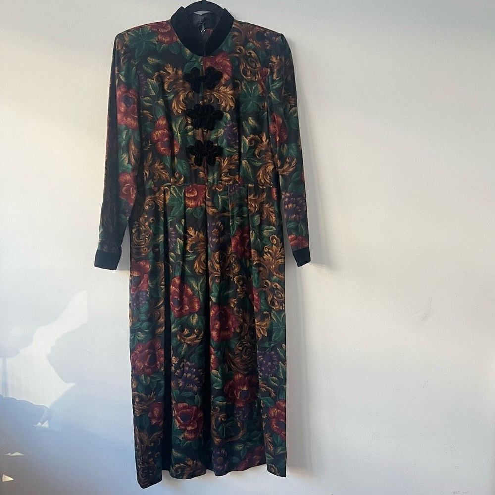 J.D. Stone Floral Mid-Length Pleated Skirt Multicolor Long Sleeve Dress Size 8P